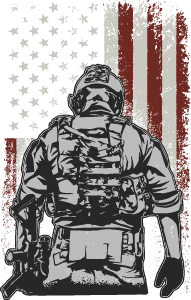 warfighter in front of flag